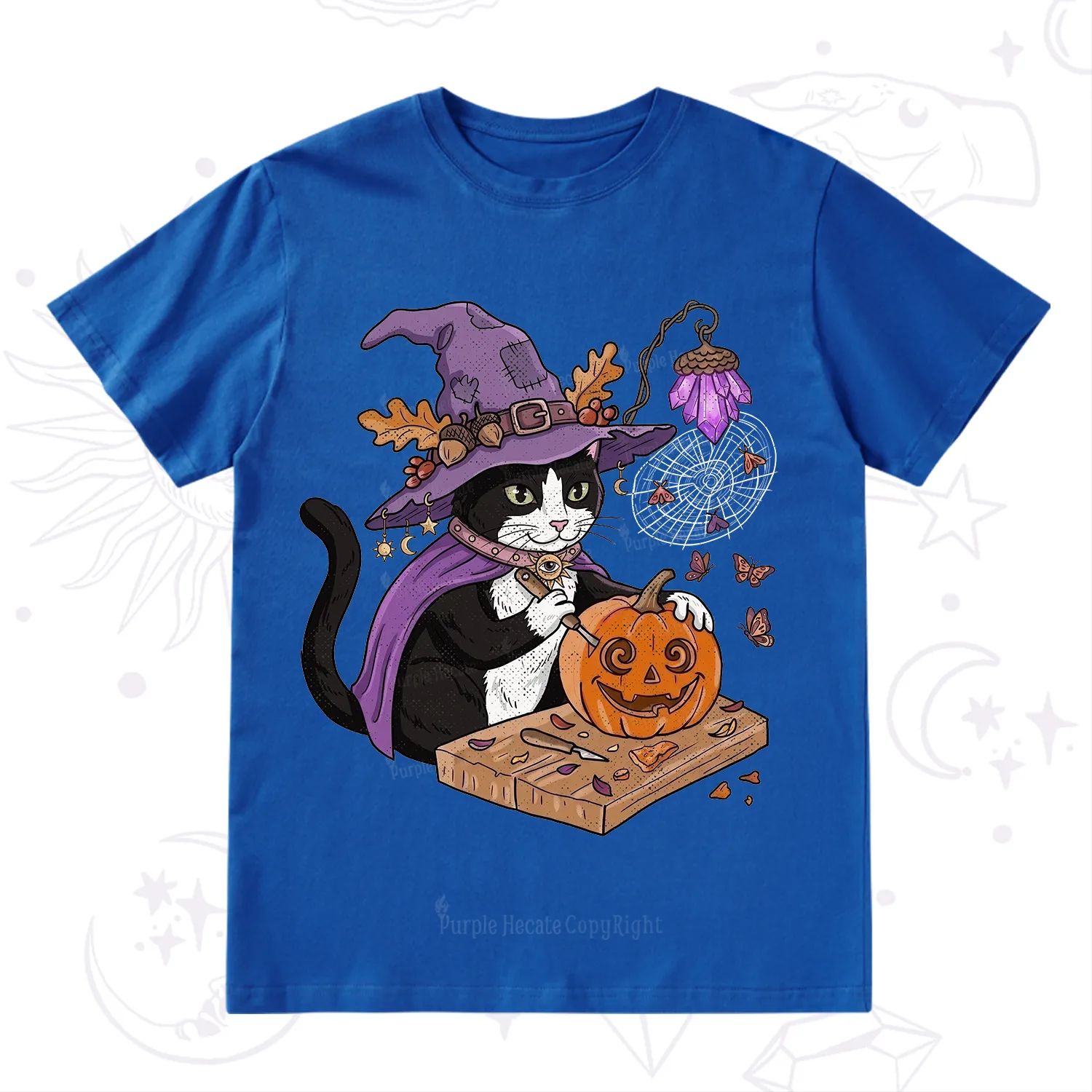 Purplehecate Pumpkin Carving Witch Cat T-Shirt