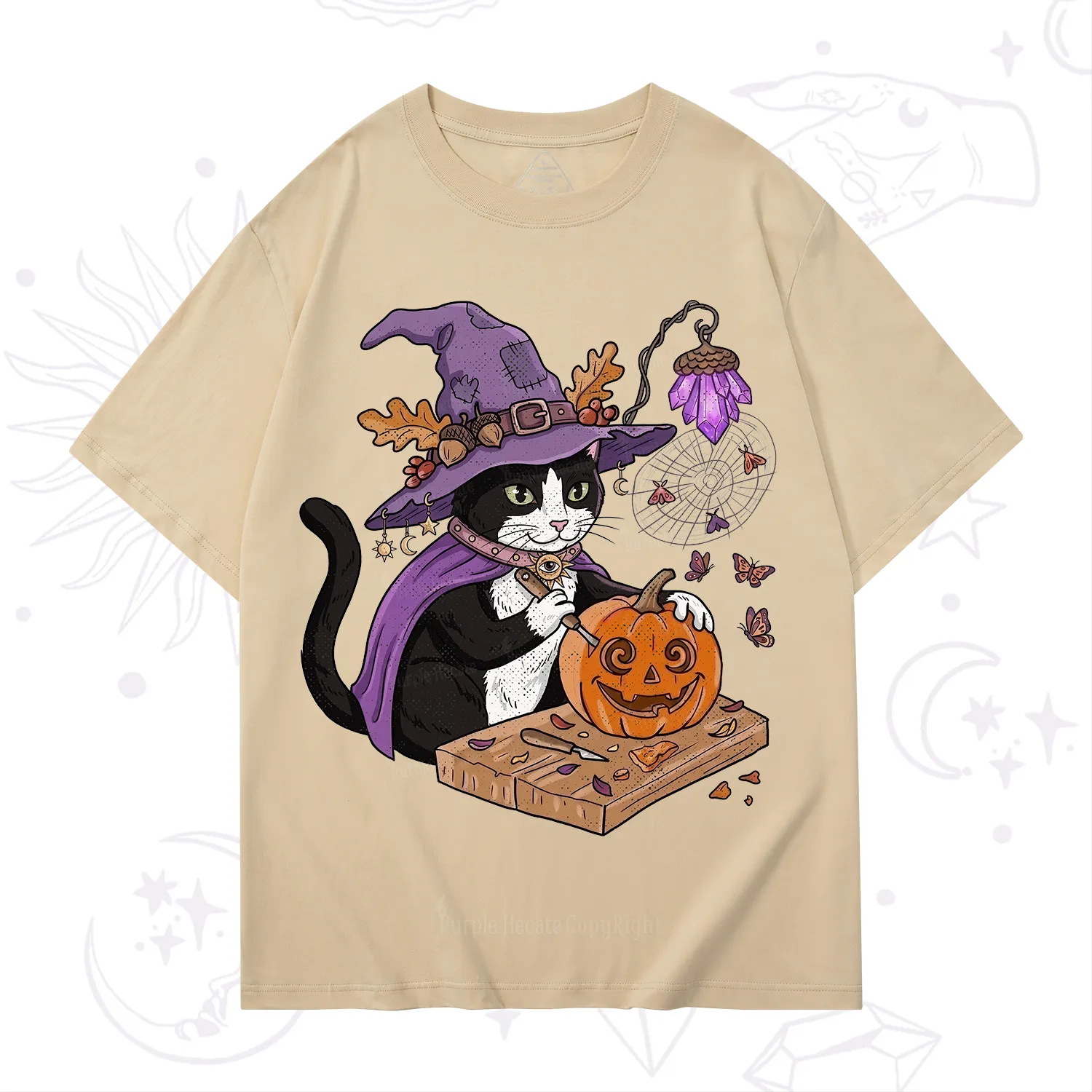 Purplehecate Pumpkin Carving Witch Cat T-Shirt