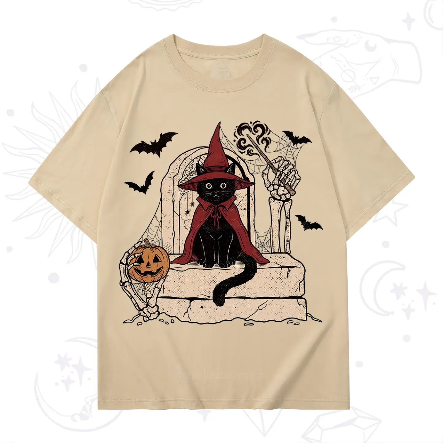 Purplehecate Wizard Black Cat on the Tombstone Halloween T-Shirt