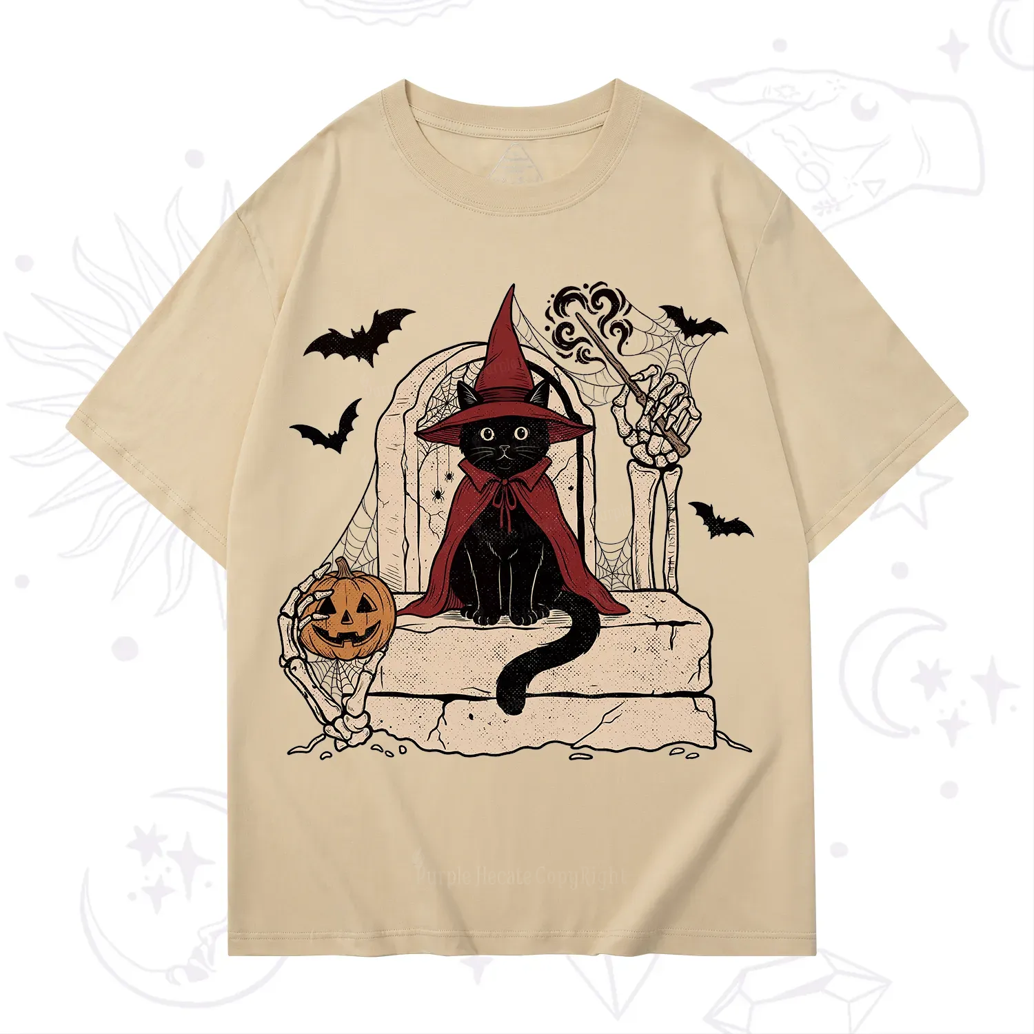 Purplehecate Wizard Black Cat on the Tombstone Halloween T-Shirt