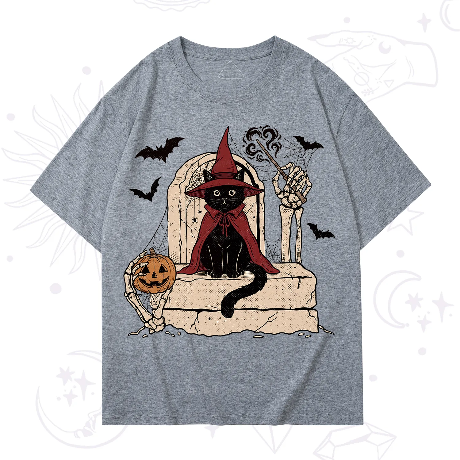 Purplehecate Wizard Black Cat on the Tombstone Halloween T-Shirt