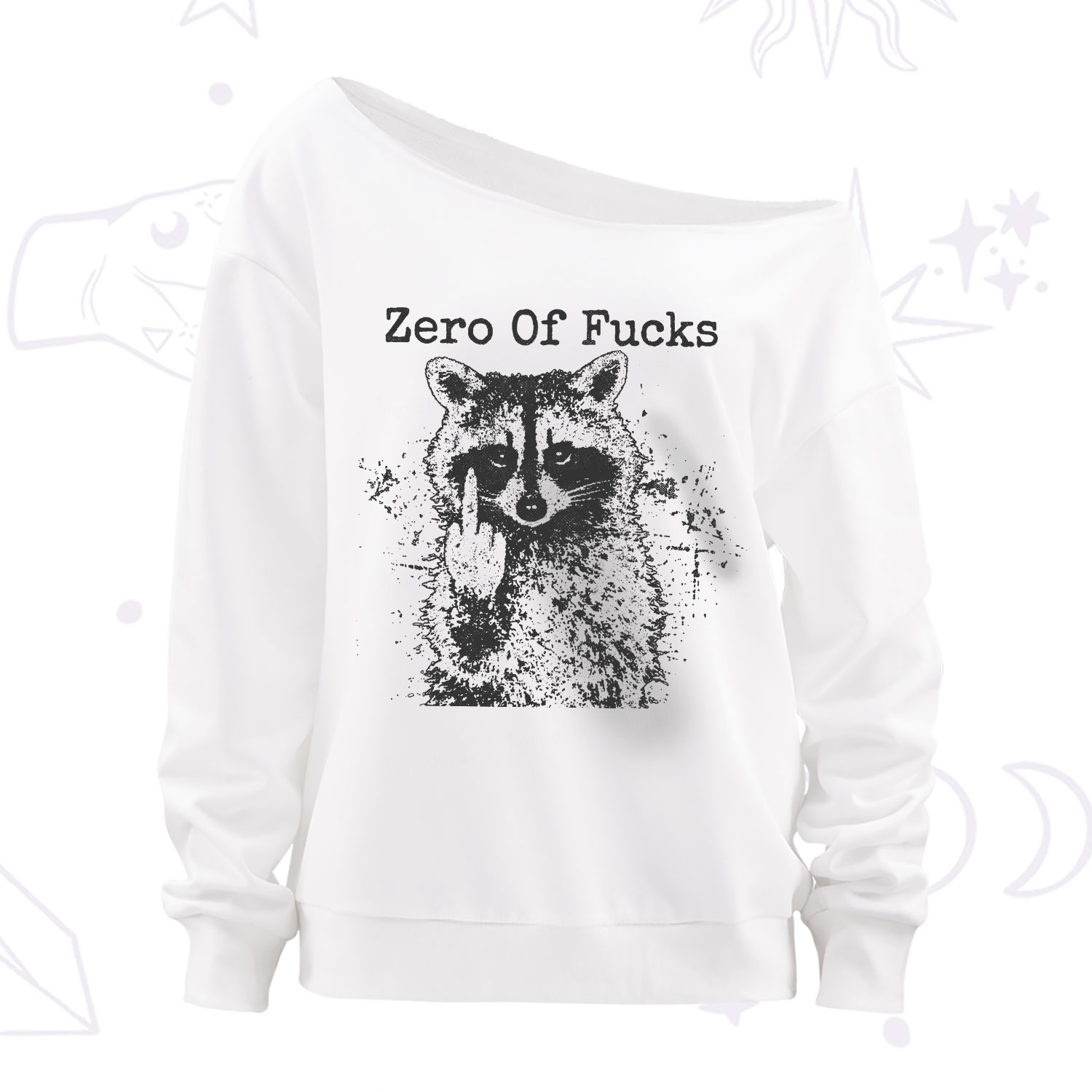 Purplehecate Zero Of Fucks Raccoon Off The Shoulder Sweatshirt