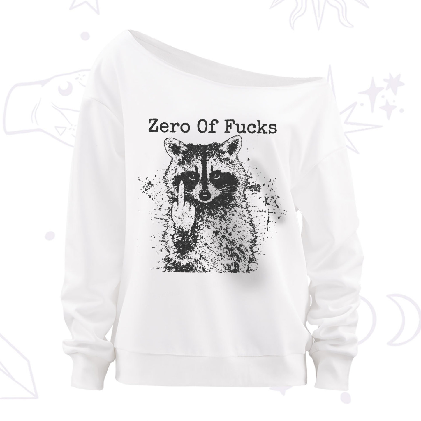 Purplehecate Zero Of Fucks Raccoon Off The Shoulder Sweatshirt