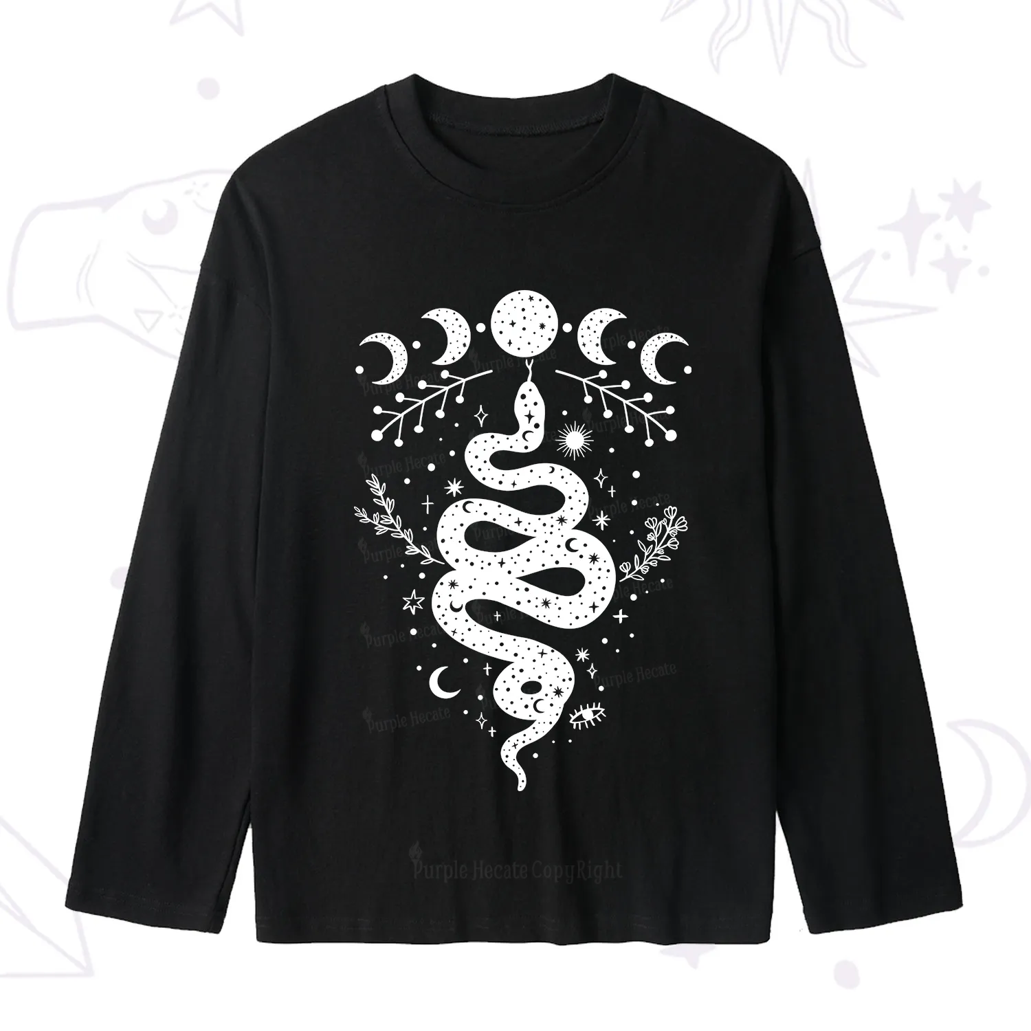 Purplehecate Snake And Moon Phase Comfort Slub Long Sleeve T-Shirt