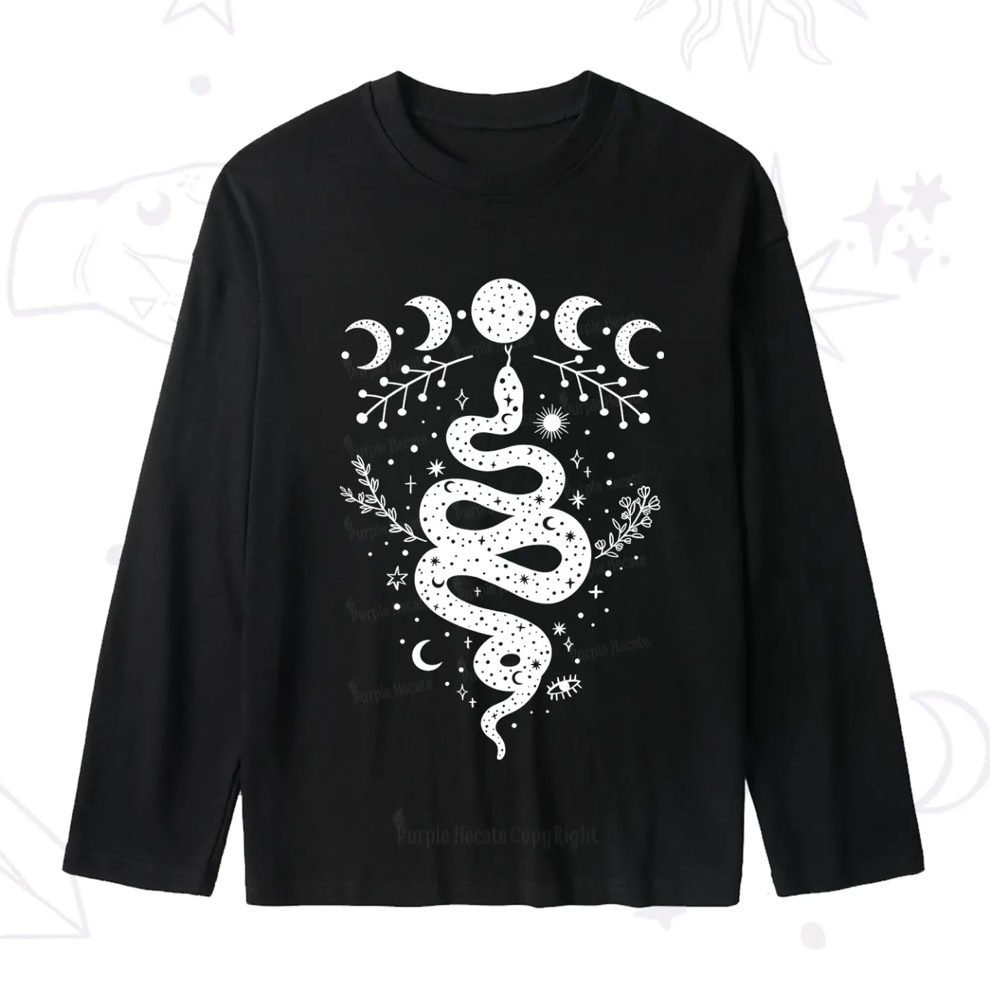 Purplehecate Snake And Moon Phase Comfort Slub Long Sleeve T-Shirt