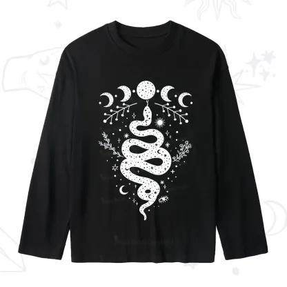 Purplehecate Snake And Moon Phase Comfort Slub Long Sleeve T-Shirt