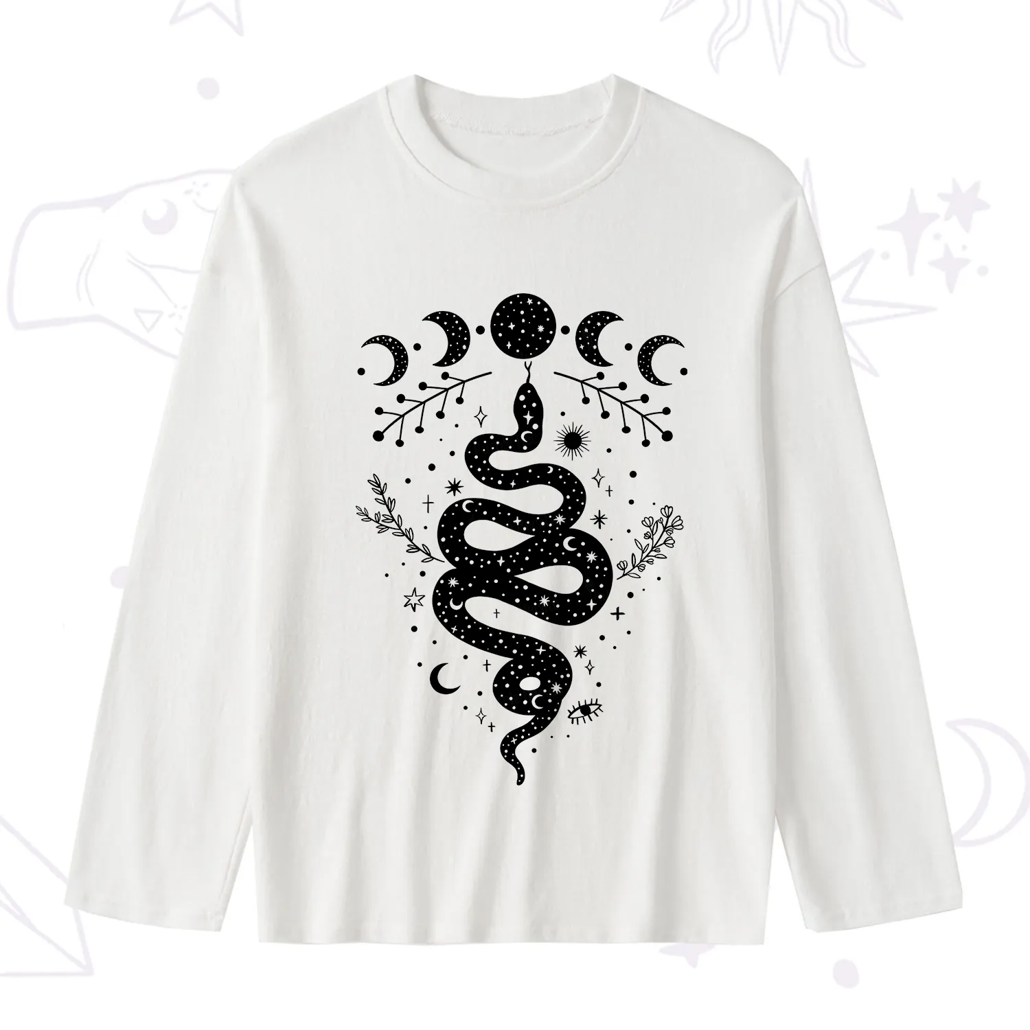 Purplehecate Snake And Moon Phase Comfort Slub Long Sleeve T-Shirt
