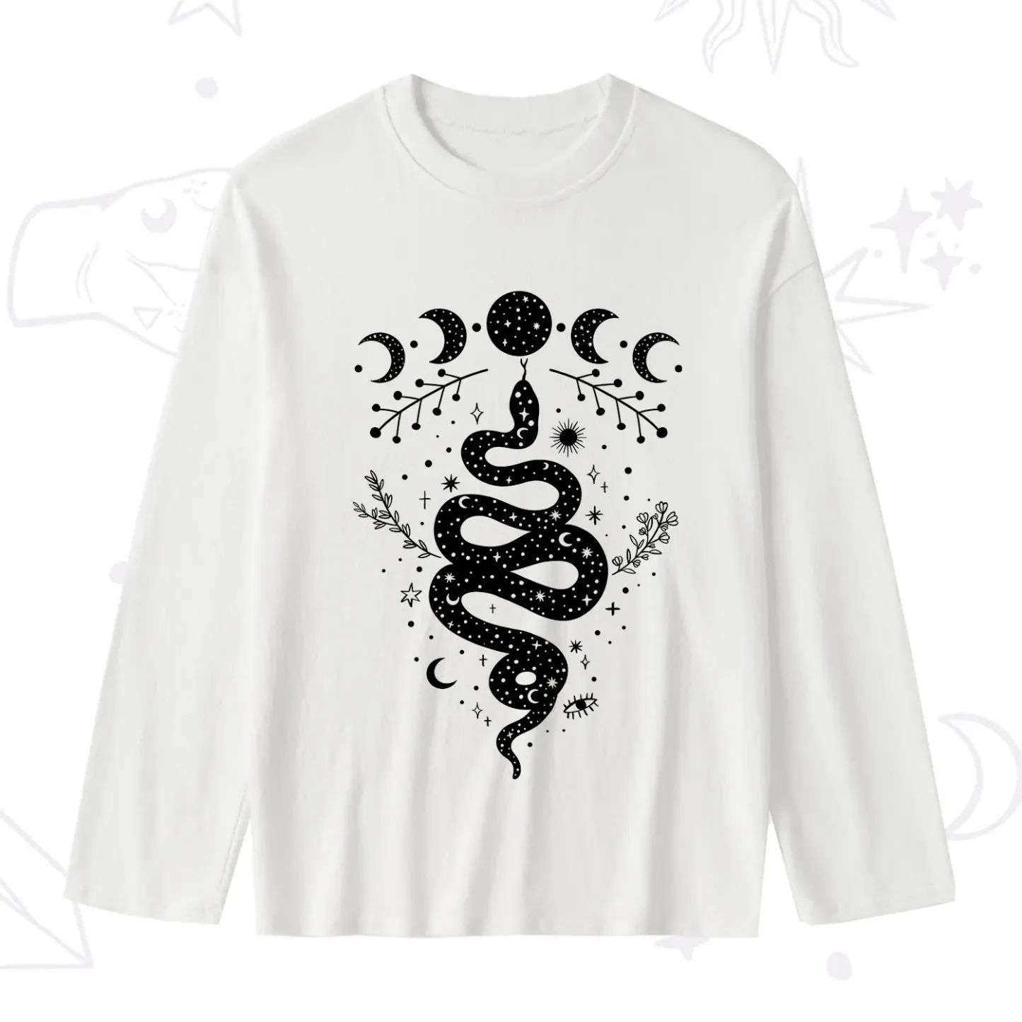Purplehecate Snake And Moon Phase Comfort Slub Long Sleeve T-Shirt