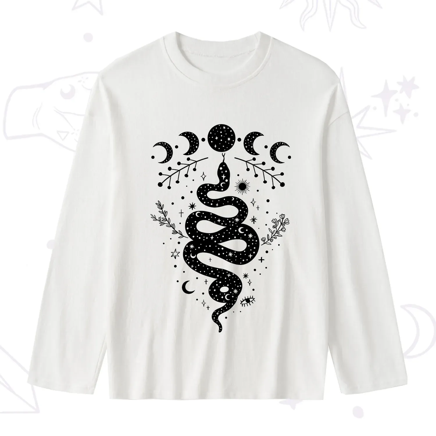 Purplehecate Snake And Moon Phase Comfort Slub Long Sleeve T-Shirt