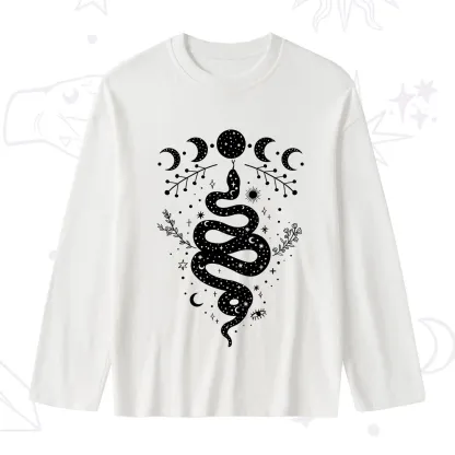 Purplehecate Snake And Moon Phase Comfort Slub Long Sleeve T-Shirt