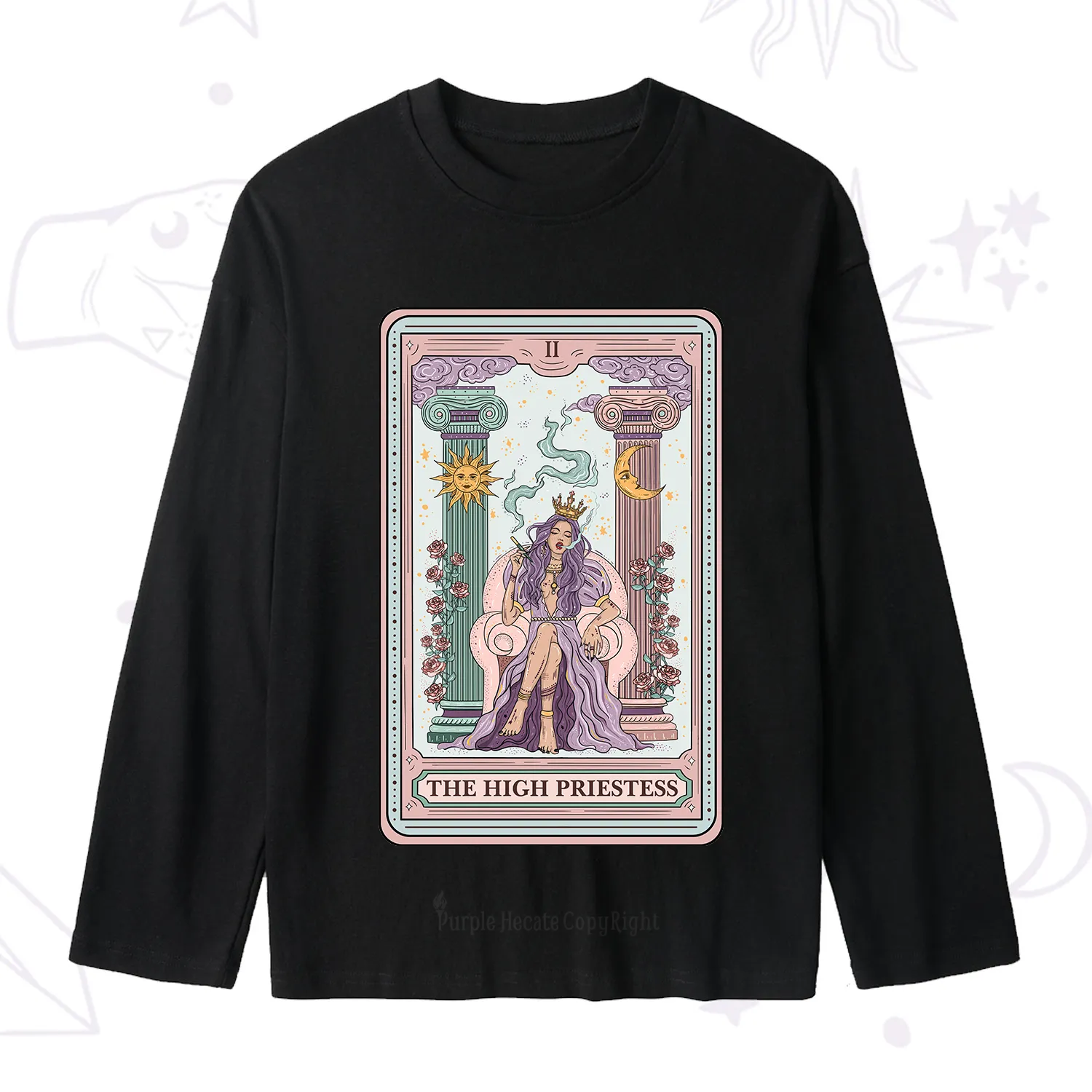 Purplehecate The High Priestess Tarot Card Slub Long Sleeve T-Shirt