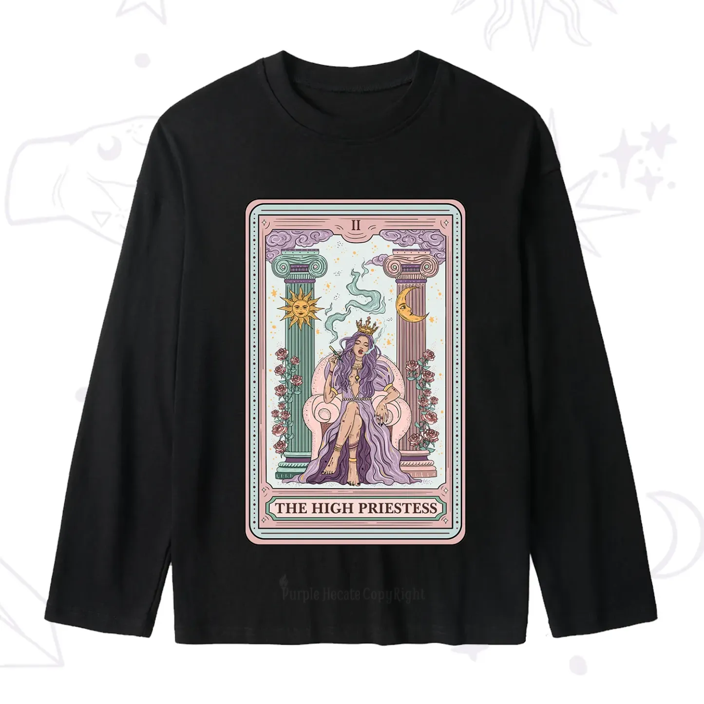 Purplehecate The High Priestess Tarot Card Slub Long Sleeve T-Shirt