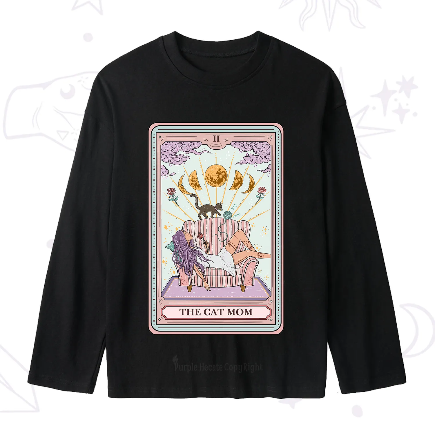 Purplehecate The Cat Mom Tarot Slub Long Sleeve T-Shirt