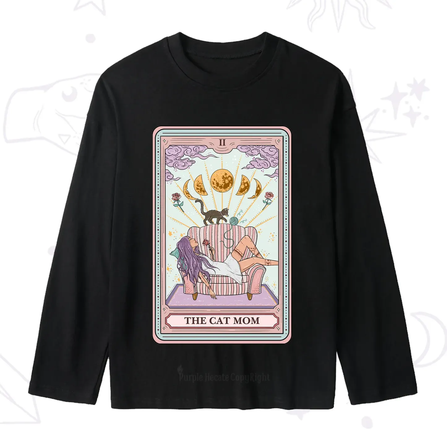 Purplehecate The Cat Mom Tarot Slub Long Sleeve T-Shirt