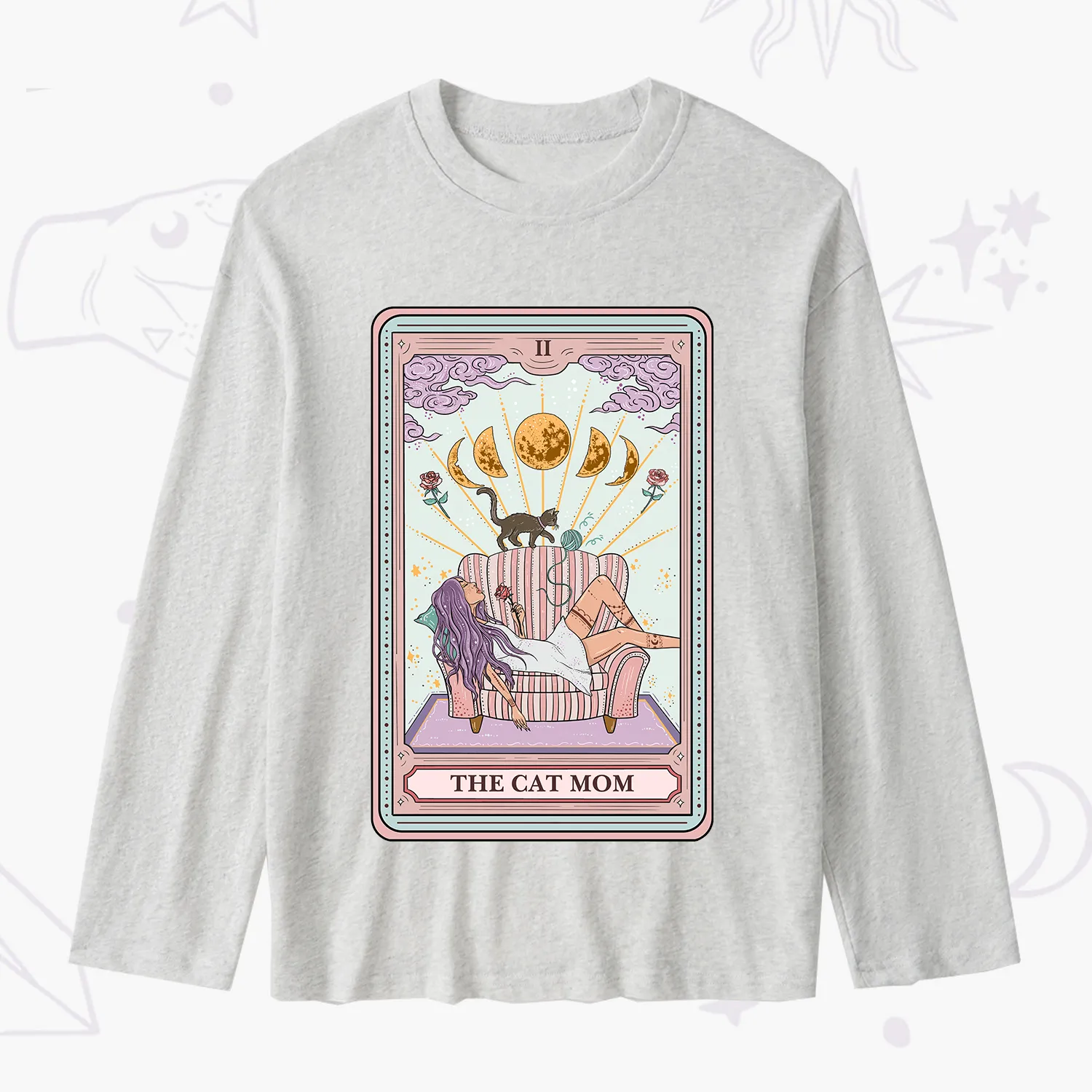 Purplehecate The Cat Mom Tarot Slub Long Sleeve T-Shirt
