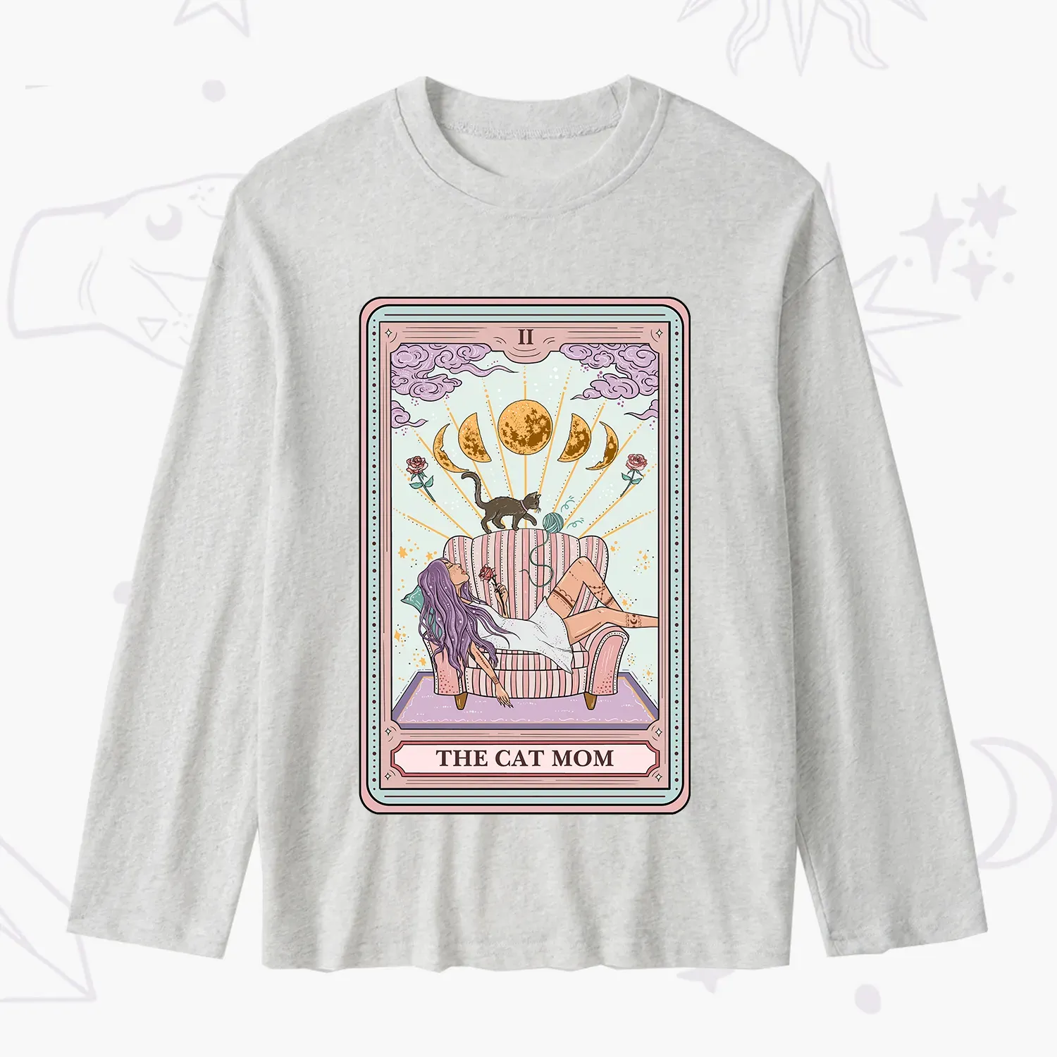 Purplehecate The Cat Mom Tarot Slub Long Sleeve T-Shirt