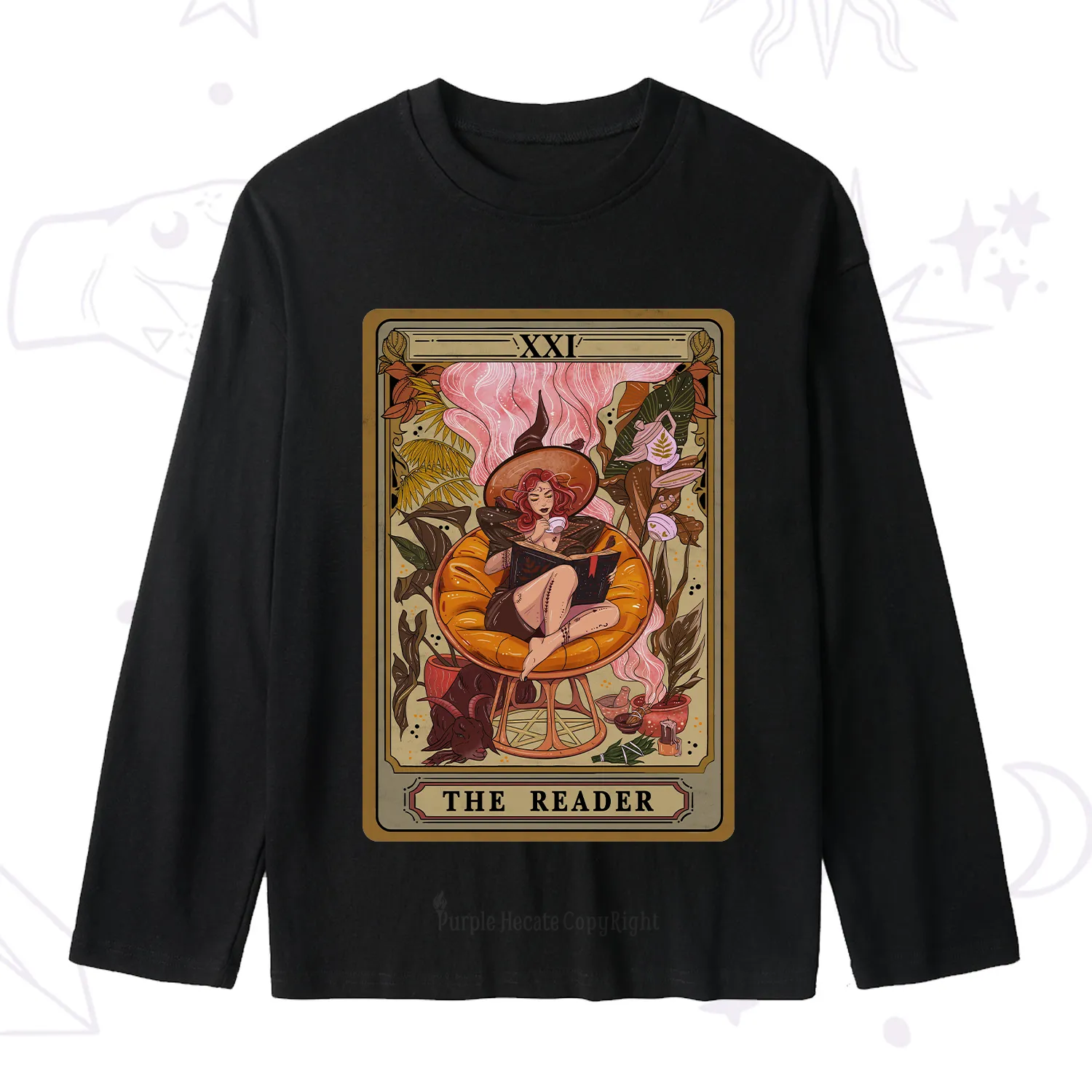 Purplehecate The Reader Tarot Card Slub Long Sleeve T-Shirt