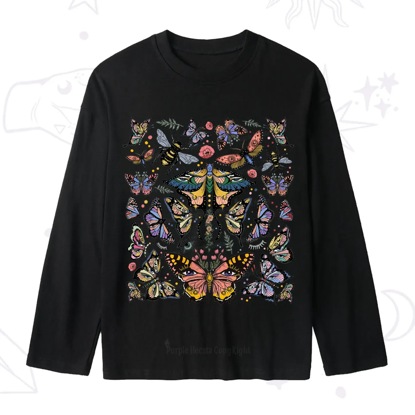 Purplehecate Mystical Butterfly & Moth Slub Long Sleeve T-Shirt