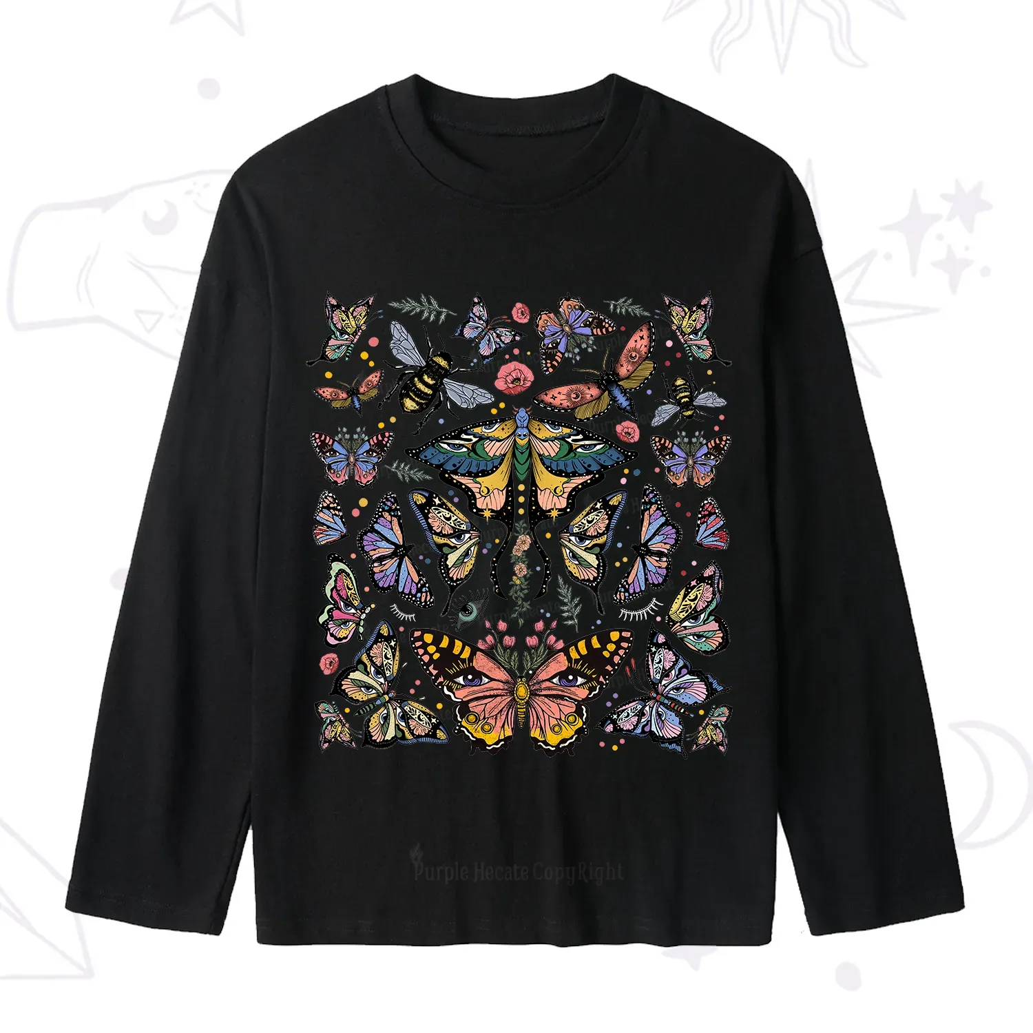Purplehecate Mystical Butterfly & Moth Slub Long Sleeve T-Shirt