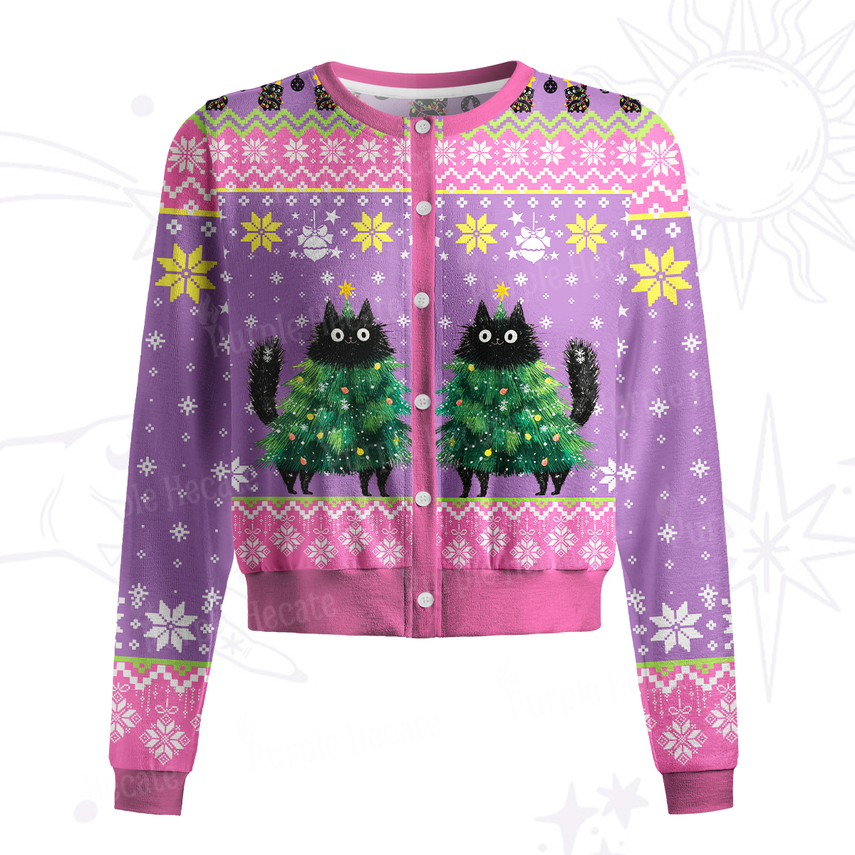 Purplehecate Funny Black Cat in Tree Knit Cardigan