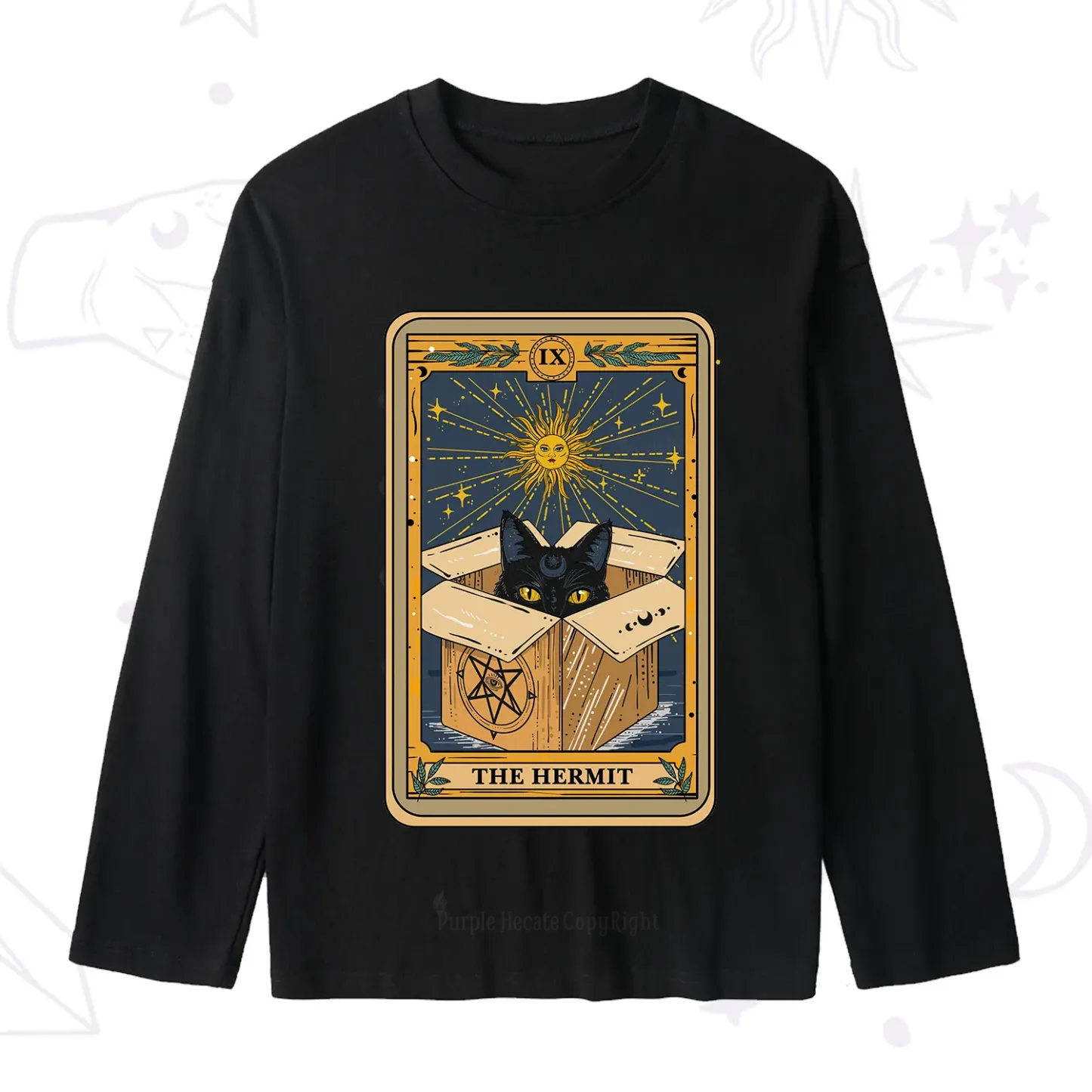 Purplehecate The Hermit Cat Tarot Card Slub Long Sleeve T-Shirt