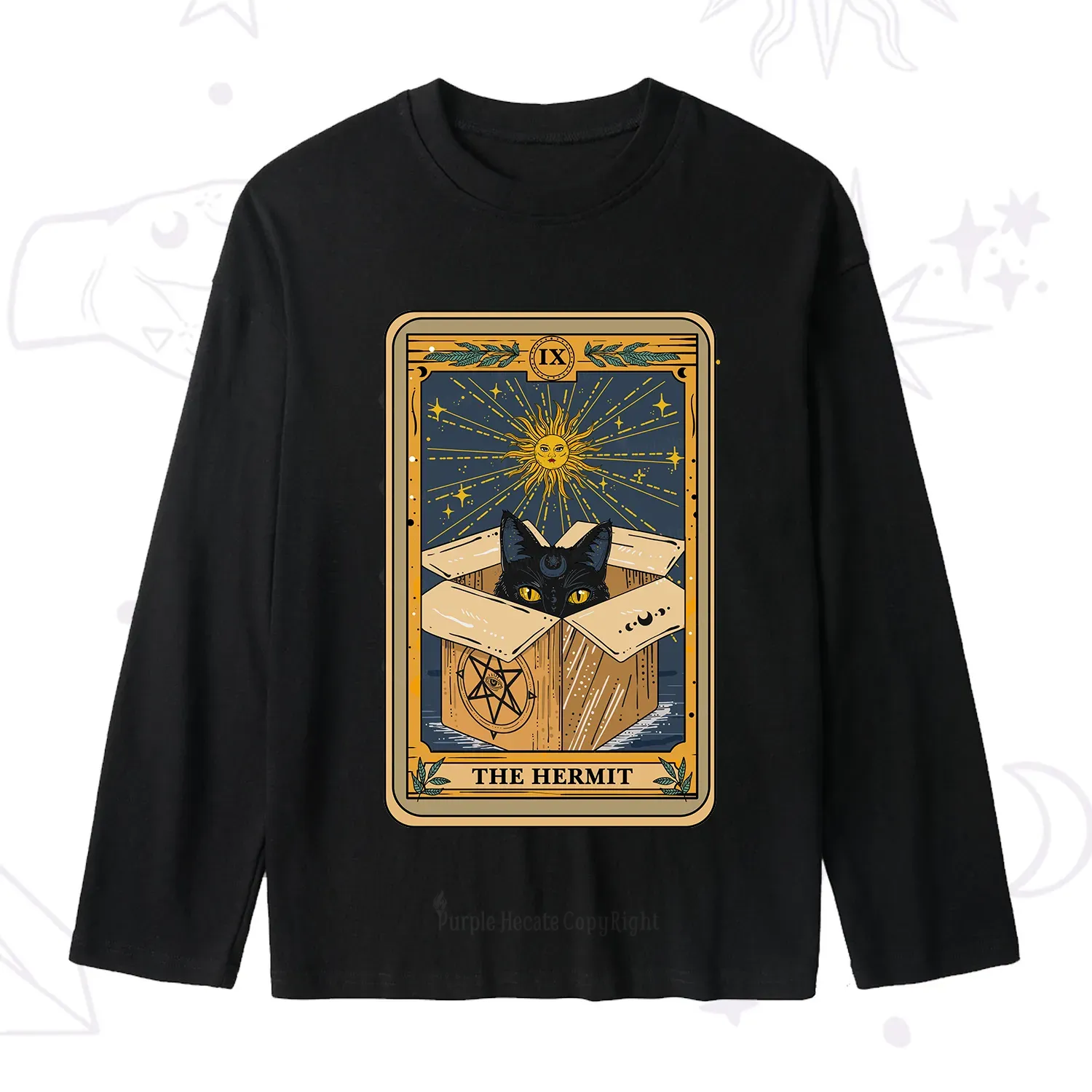 Purplehecate The Hermit Cat Tarot Card Slub Long Sleeve T-Shirt