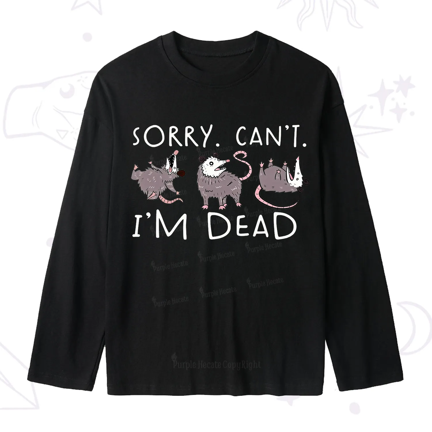 Purplehecate Funny Possum Sorry I Can't I'm Dead Slub Long Sleeve T-Shirt