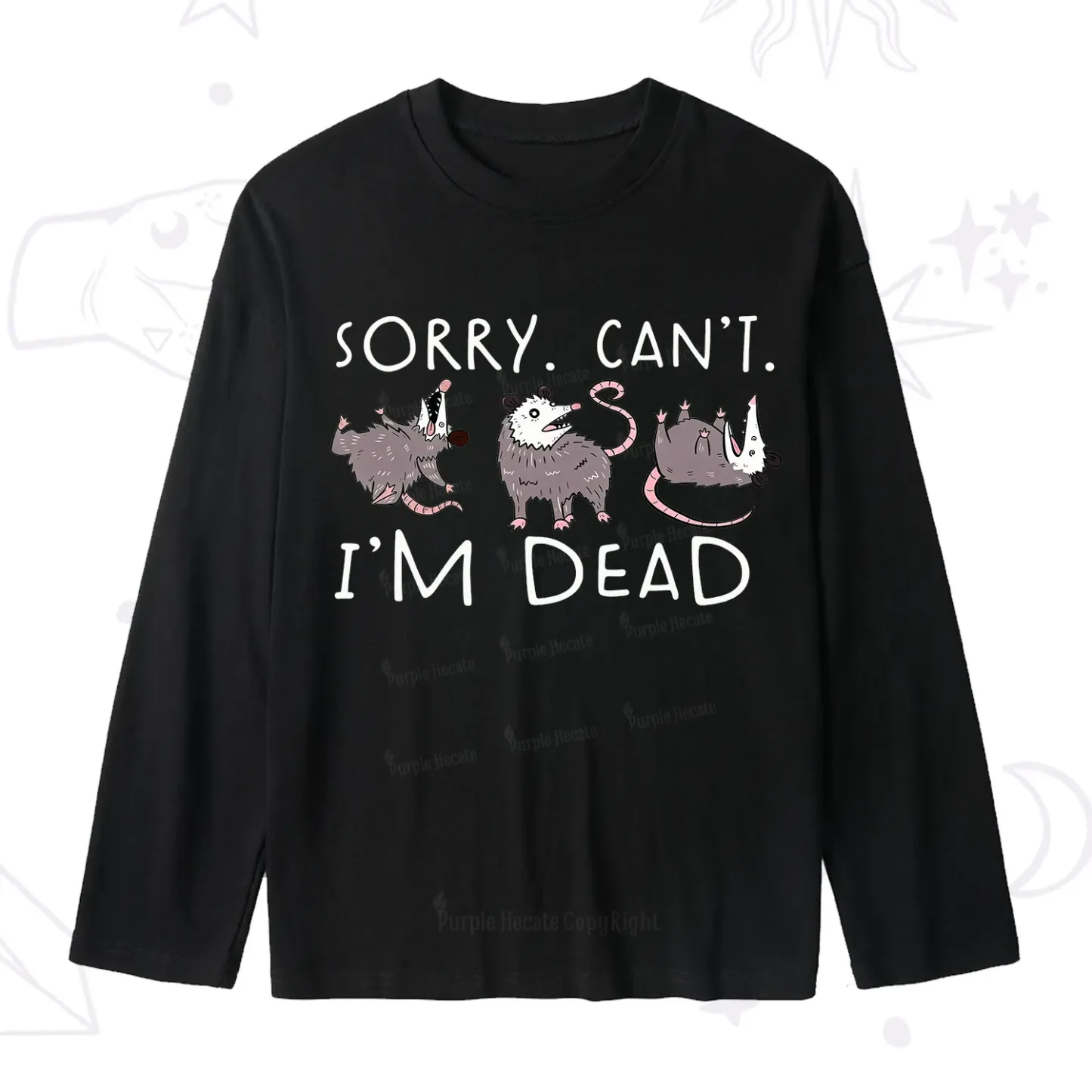 Purplehecate Funny Possum Sorry I Can't I'm Dead Slub Long Sleeve T-Shirt