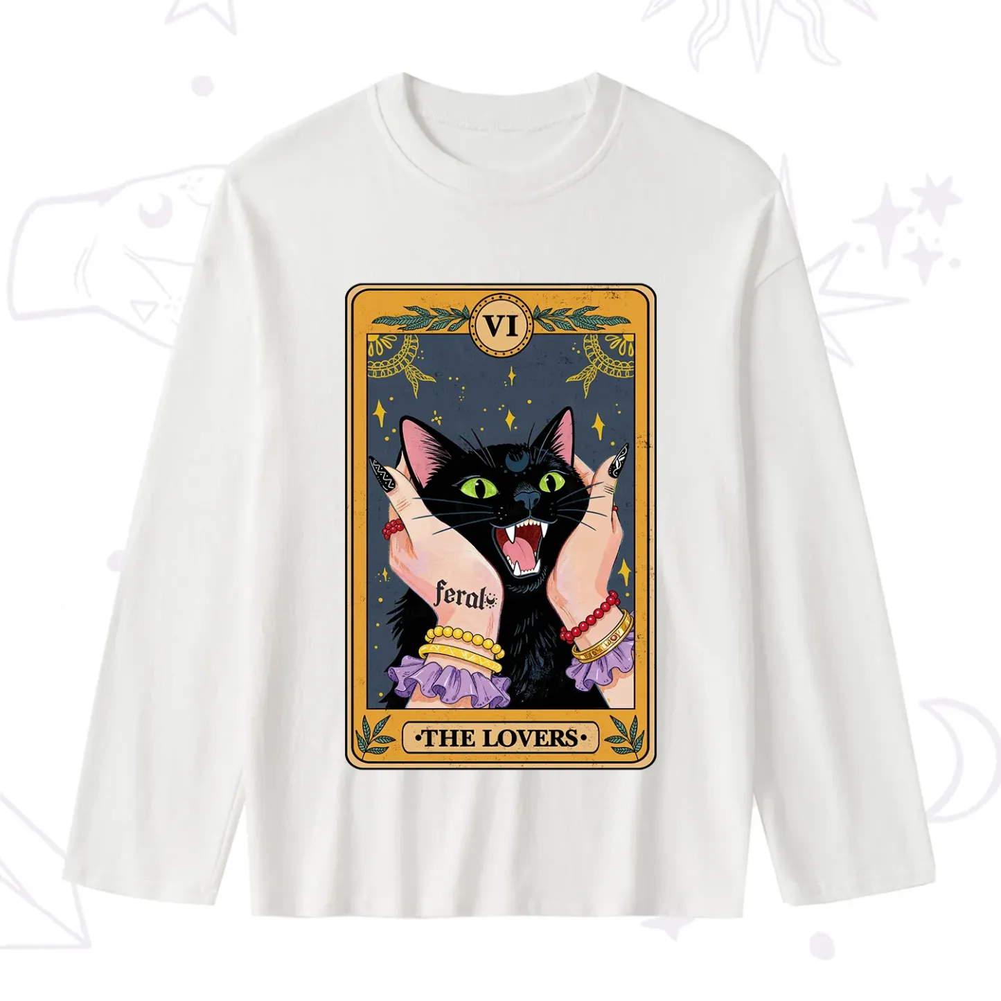 Purplehecate The Lovers Tarot Feral Cat Slub Long Sleeve T-Shirt