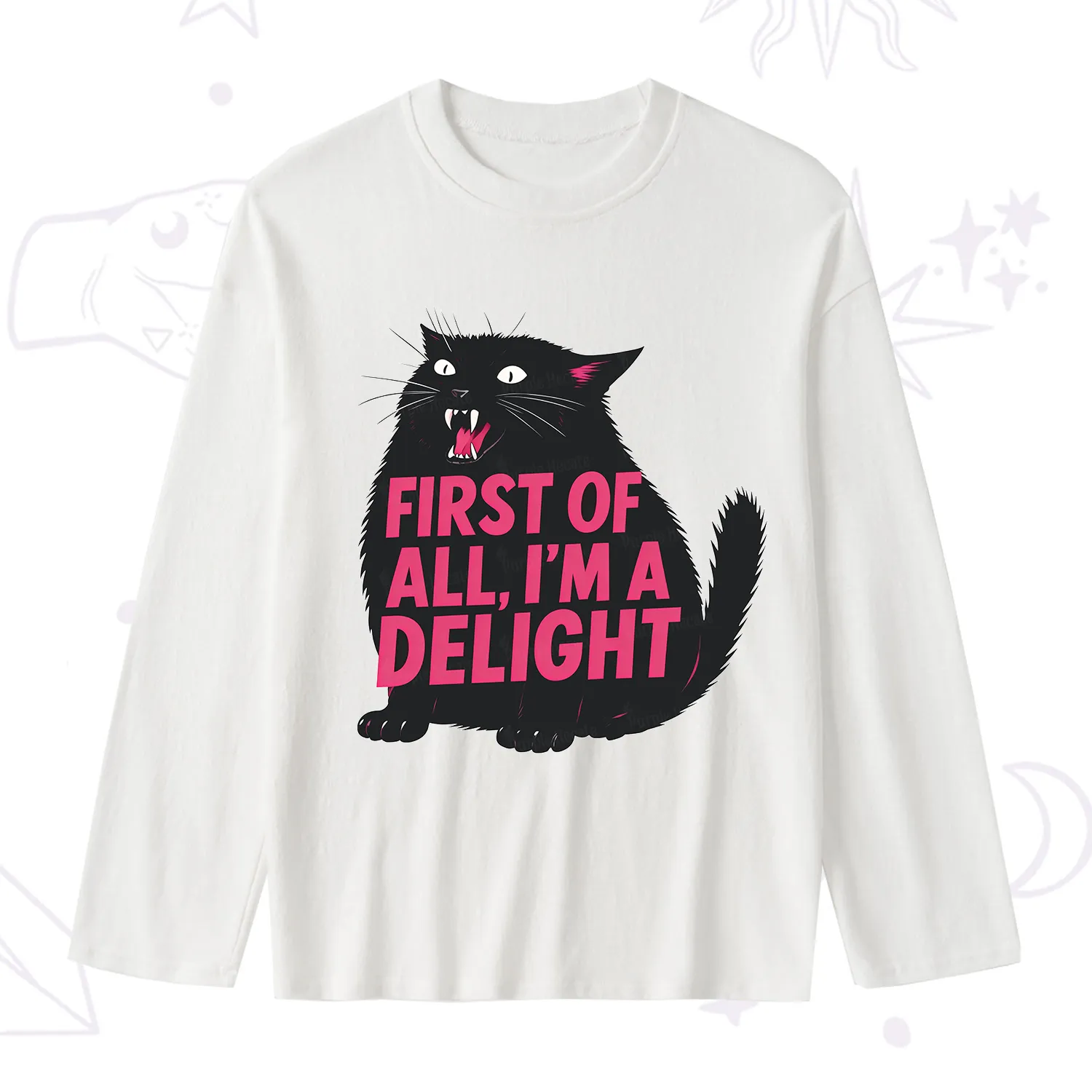 Purplehecate First Of All I'm A Delight Cat Slub Long Sleeve T-Shirt
