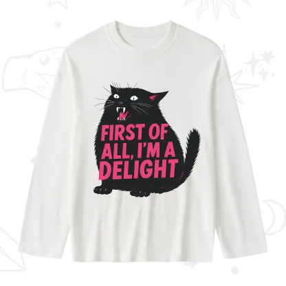 Purplehecate First Of All I'm A Delight Cat Slub Long Sleeve T-Shirt