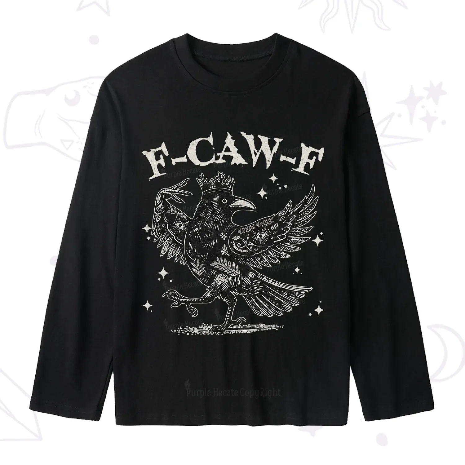 Purplehecate F-caw-f Funny Crow Slub Long Sleeve T-Shirt