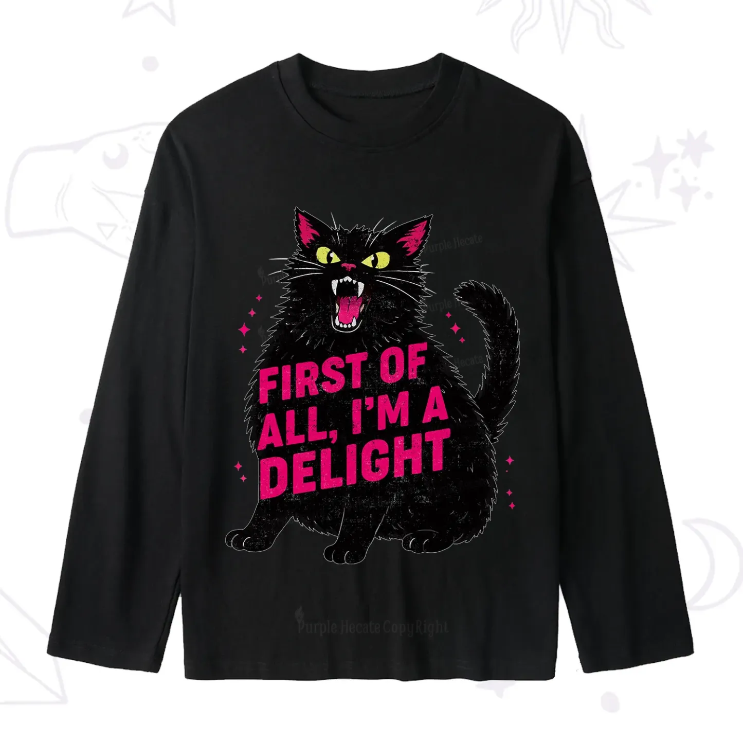 Purplehecate First Of All I'm A Delight Cat Slub Long Sleeve T-Shirt