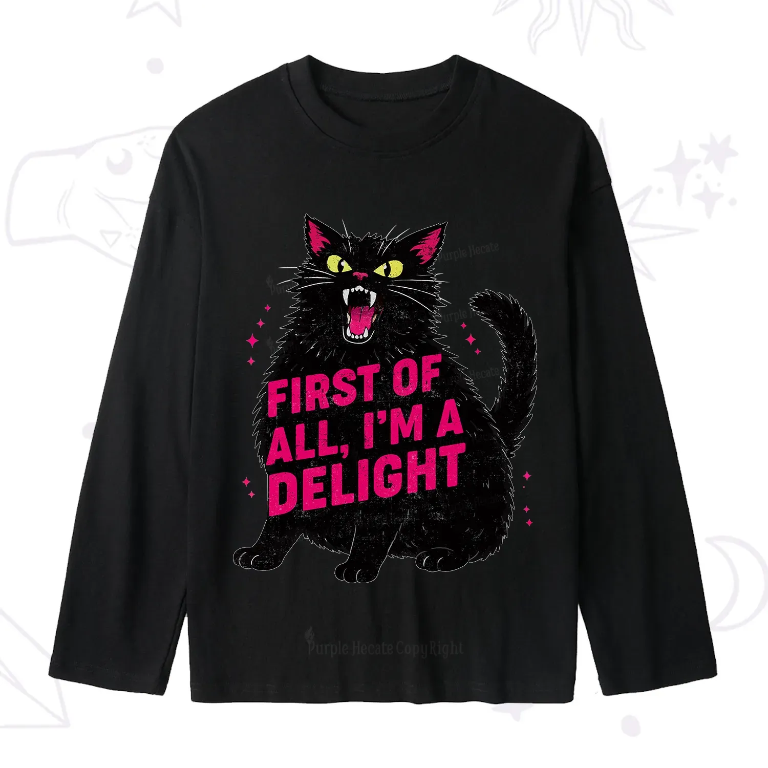 Purplehecate First Of All I'm A Delight Cat Slub Long Sleeve T-Shirt