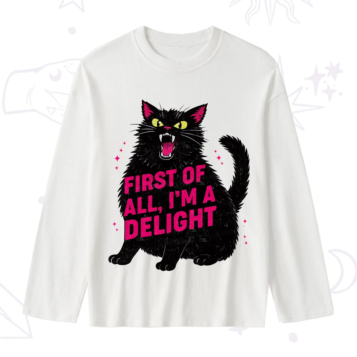 Purplehecate First Of All I'm A Delight Cat Slub Long Sleeve T-Shirt