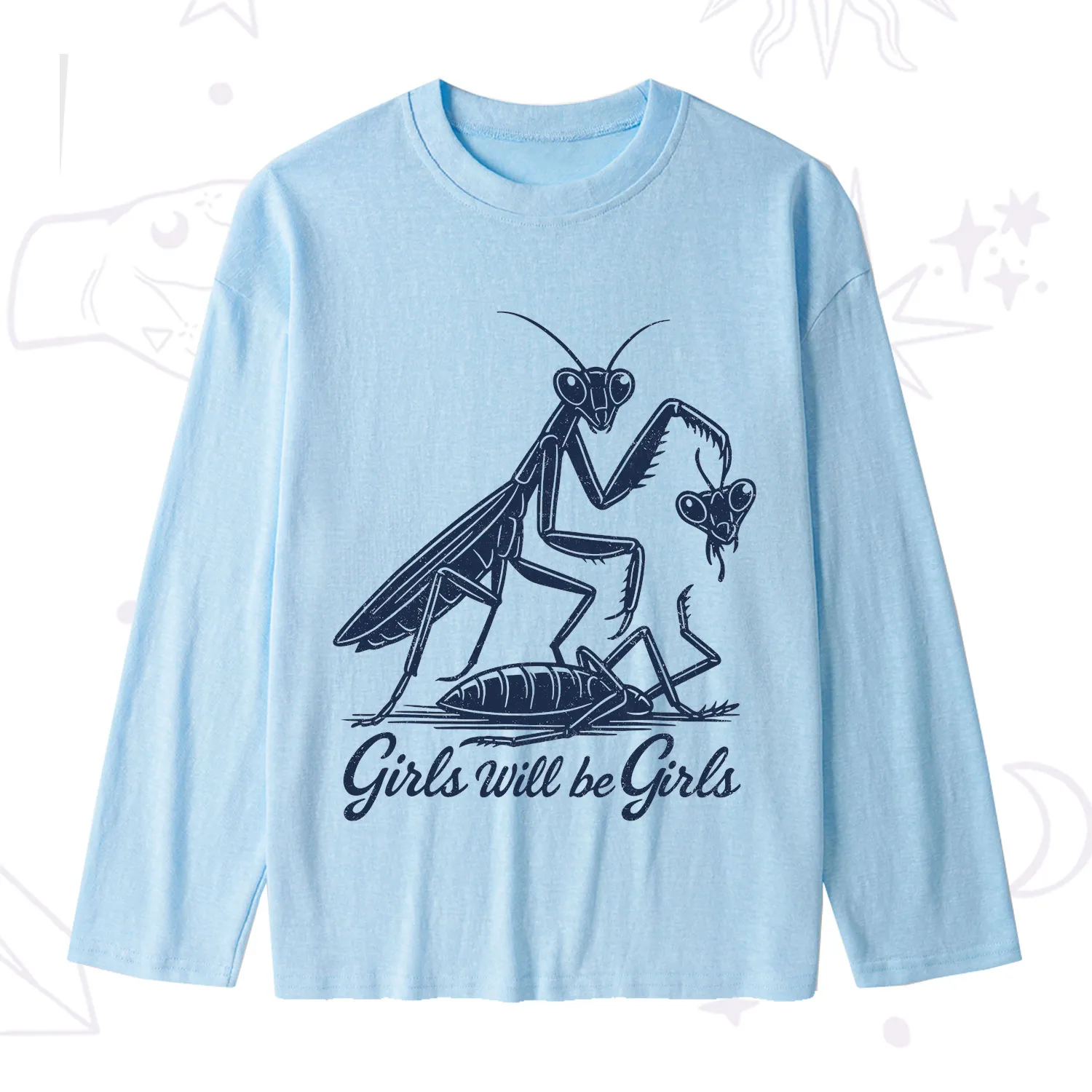 Purplehecate Girls Will Be Girls Praying Mantis Slub Long Sleeve T-Shirt