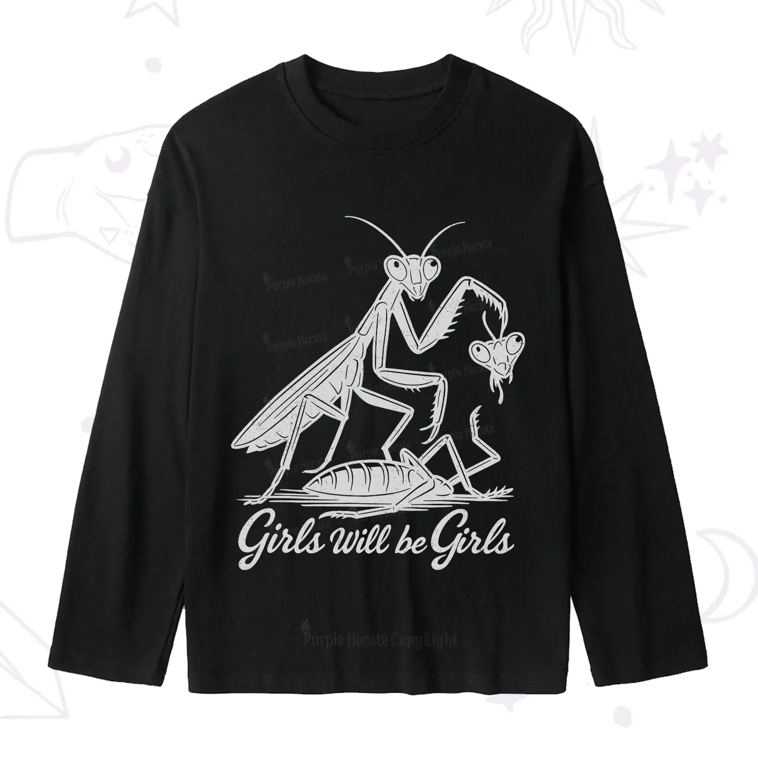 Purplehecate Girls Will Be Girls Praying Mantis Slub Long Sleeve T-Shirt