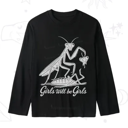 Purplehecate Girls Will Be Girls Praying Mantis Slub Long Sleeve T-Shirt