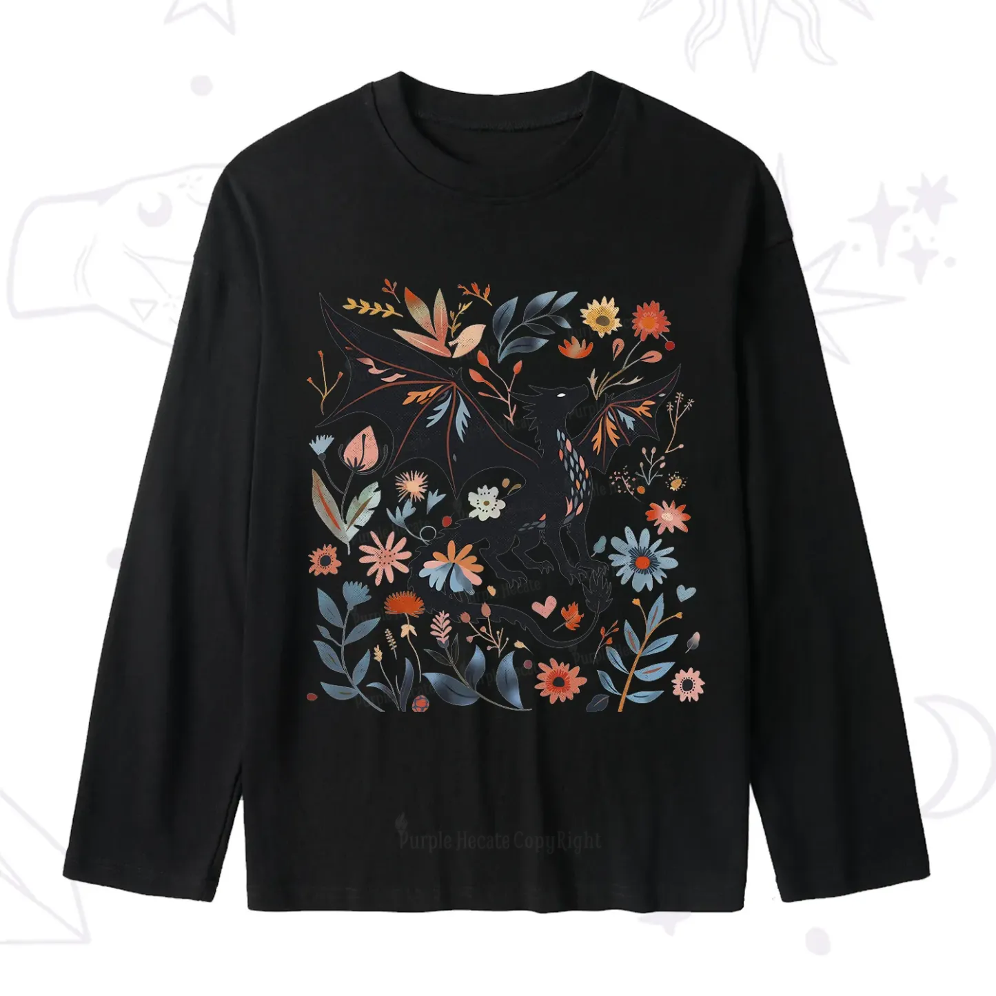 Purplehecate Vintage Fantasy Wyvern Bookish Slub Long Sleeve T-Shirt
