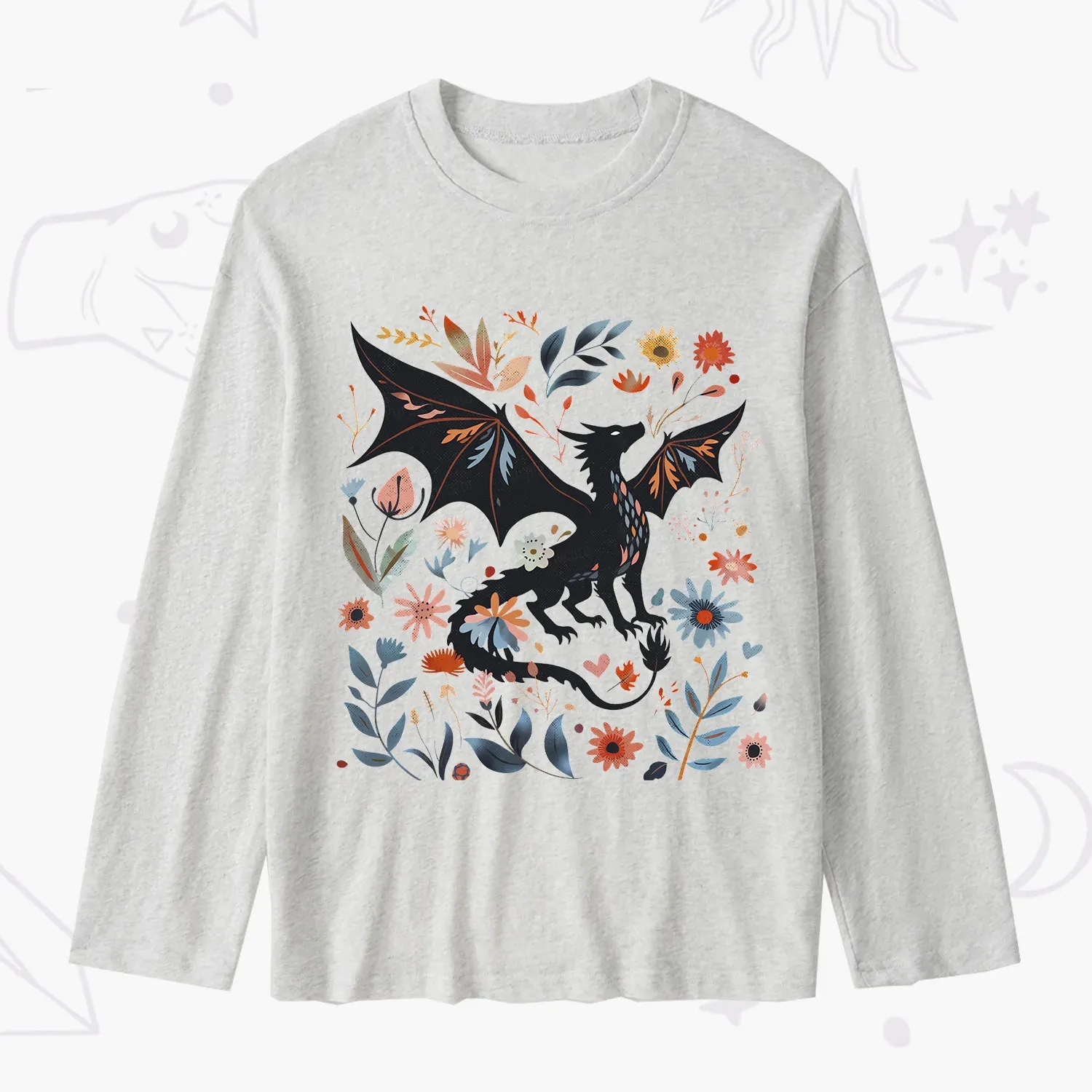 Purplehecate Vintage Fantasy Wyvern Bookish Slub Long Sleeve T-Shirt