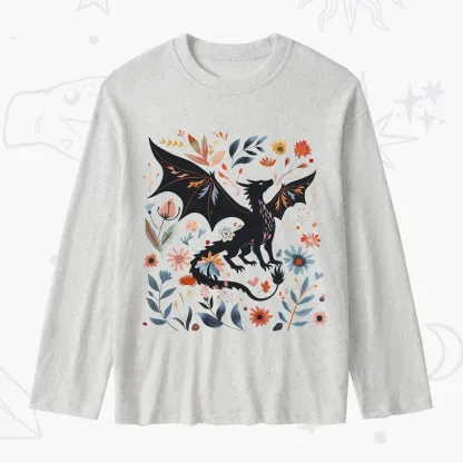Purplehecate Vintage Fantasy Wyvern Bookish Slub Long Sleeve T-Shirt