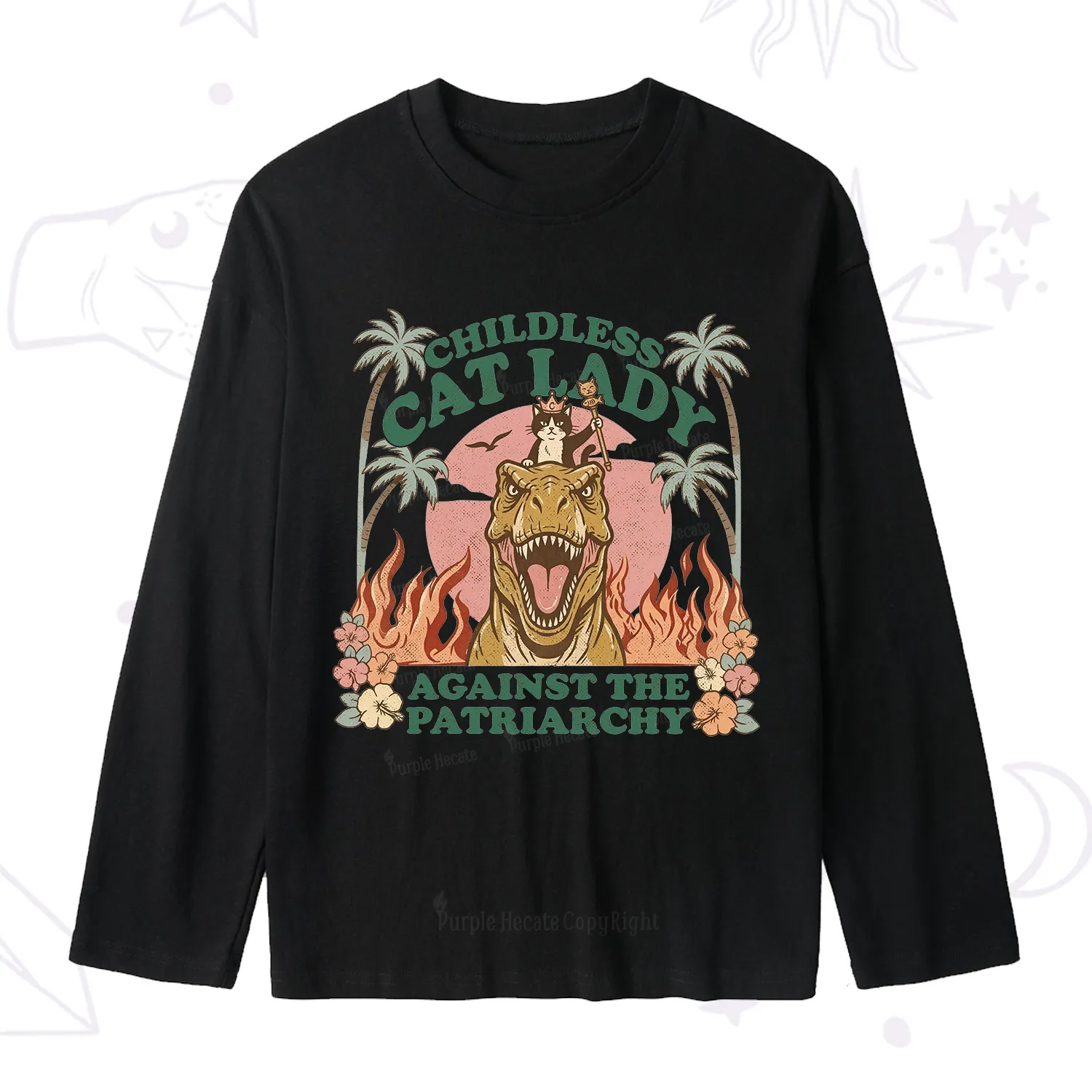 Purplehecate Childless Cat Lady Burn the Patriarchy Slub Long Sleeve T-Shirt