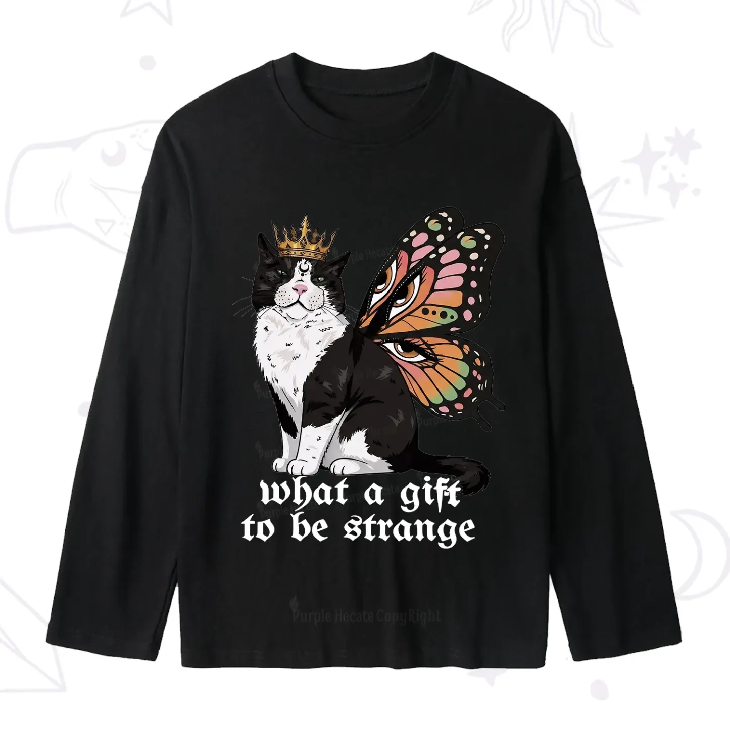Purplehecate What a Gift to Be Strange Cat Slub Long Sleeve T-Shirt