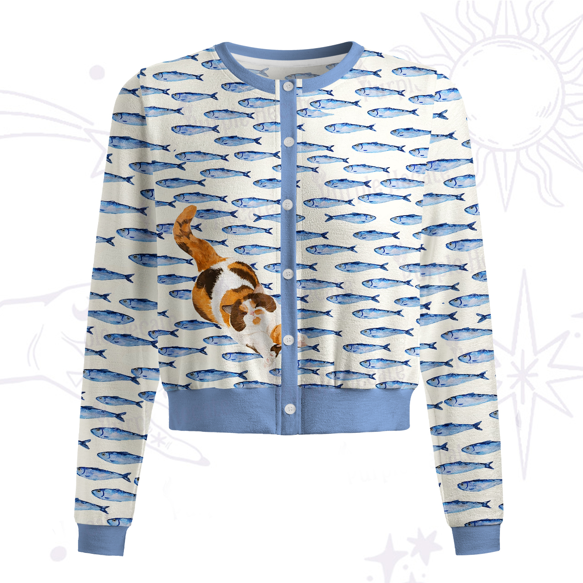 Purplehecate Cat Chasing Fish Knit Cardigan