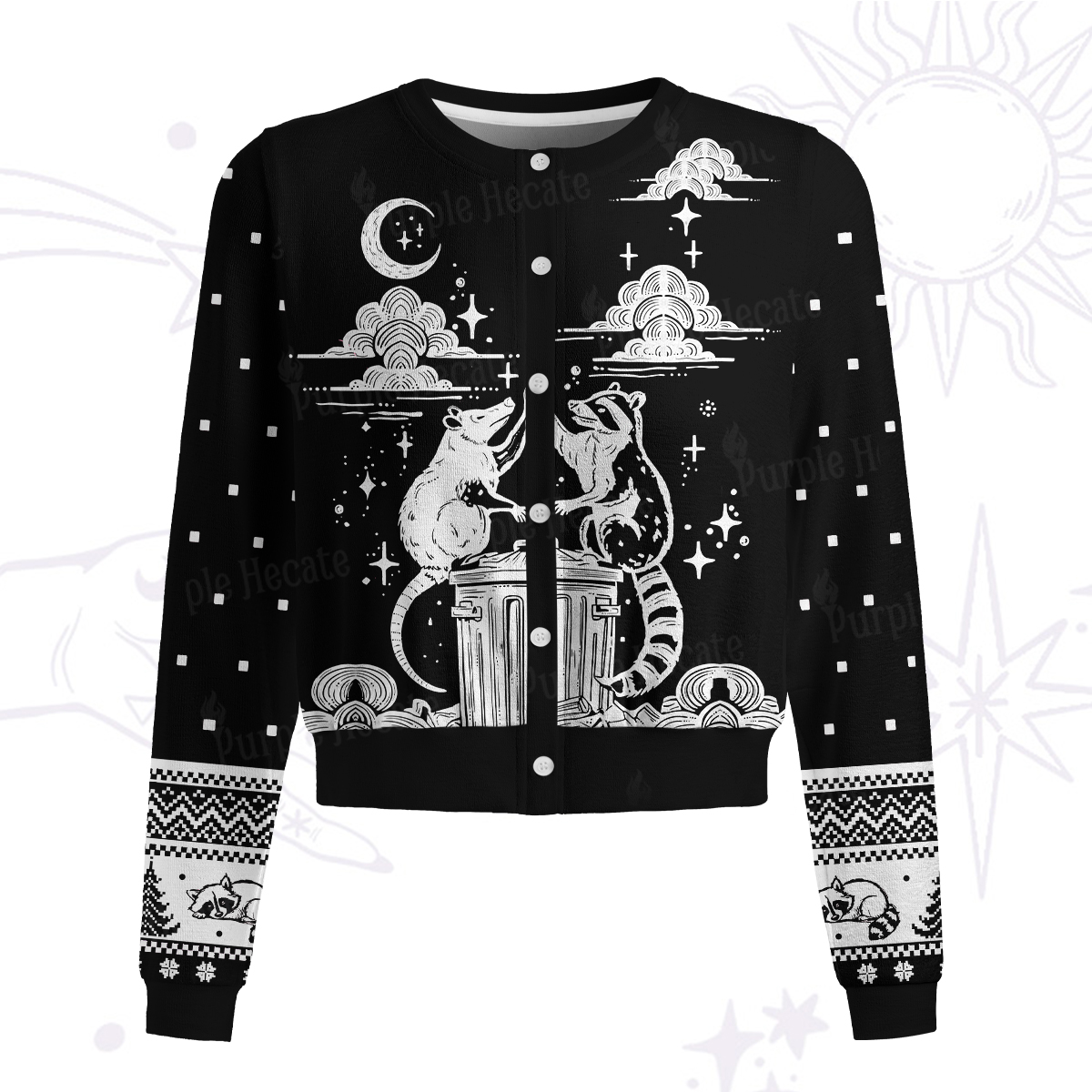 Purplehecate The Team Trash Raccoon Tarot Knit Cardigan