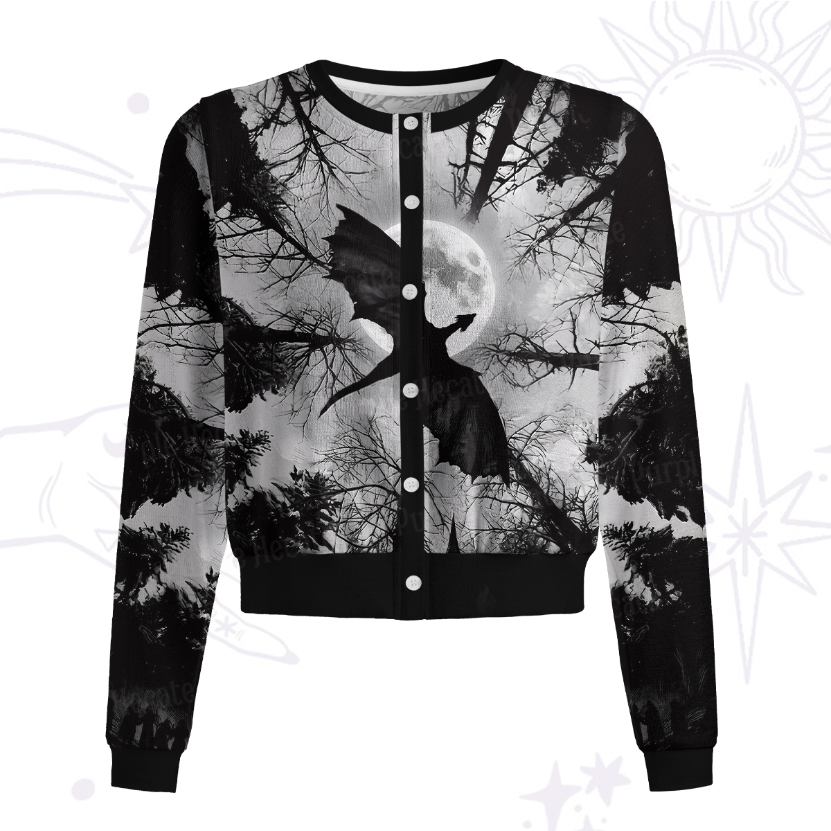 Purplehecate Gothic Moonlit Dragon Forest Knit Cardigan