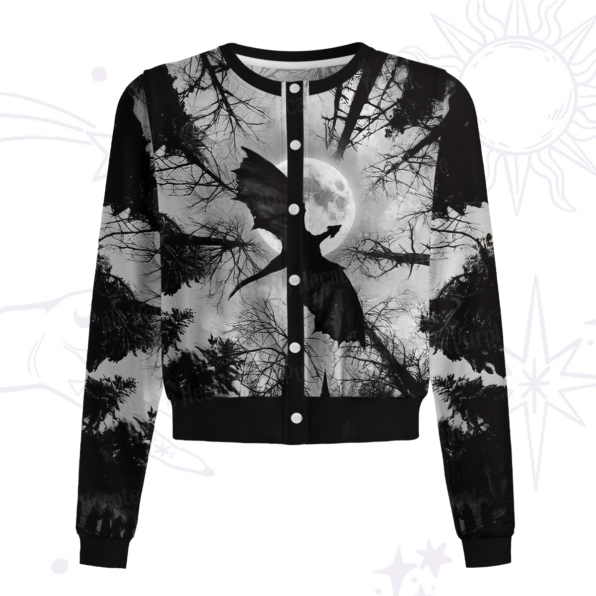 Purplehecate Gothic Moonlit Dragon Forest Knit Cardigan