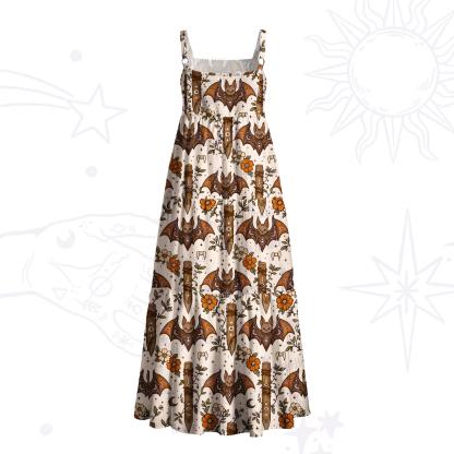 Purplehecate Rustic Bat and Wooden Stakes Wide Straps Maxi Dress