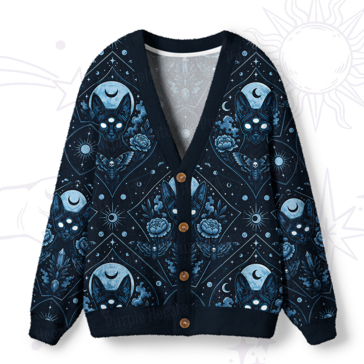 Purplehecate Dreath Moth & Witch Cat Ugly Cardigan Sweaters