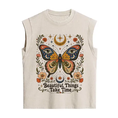 Purplehecate Beautiful Things Take Time Butterfly Vintage Washed Tank